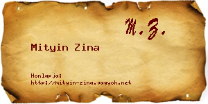Mityin Zina névjegykártya